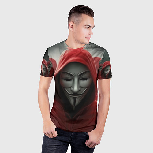 Мужская спорт-футболка Анонимусы в красных капюшонах / 3D-принт – фото 3