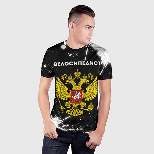 Мужская спорт-футболка Велосипедист из России и герб РФ / 3D-принт – фото 3