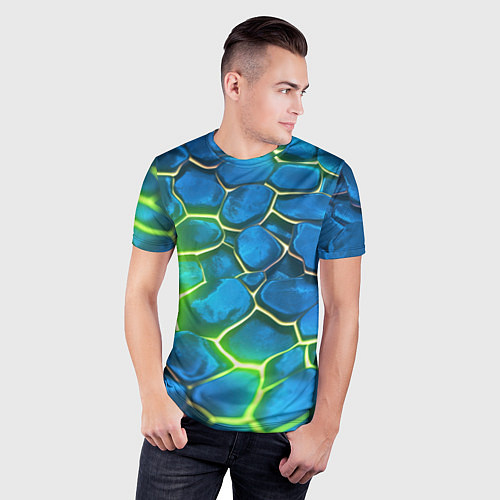 Мужская спорт-футболка Green blue neon / 3D-принт – фото 3