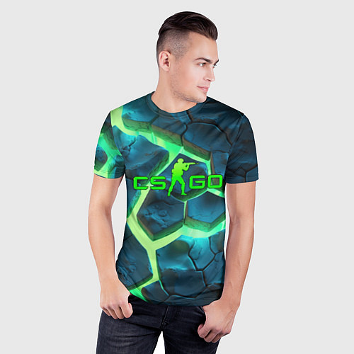 Мужская спорт-футболка CS GO green texture logo / 3D-принт – фото 3