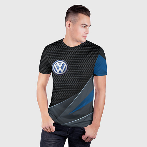 Мужская спорт-футболка Фольцваген - синяя броня / 3D-принт – фото 3
