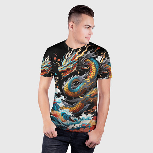 Мужская спорт-футболка Дракон на волнах в японском стиле арт / 3D-принт – фото 3