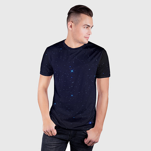 Мужская спорт-футболка Тёмный космос и синие звёзды / 3D-принт – фото 3