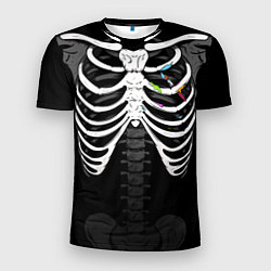 Мужская спорт-футболка Скелет: ребра с кистью и красками