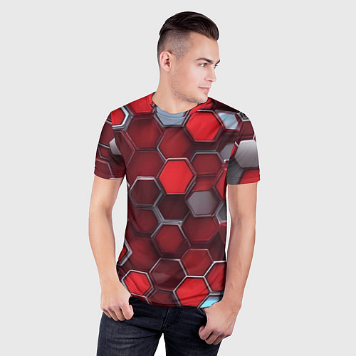 Мужская спорт-футболка Cyber hexagon red / 3D-принт – фото 3