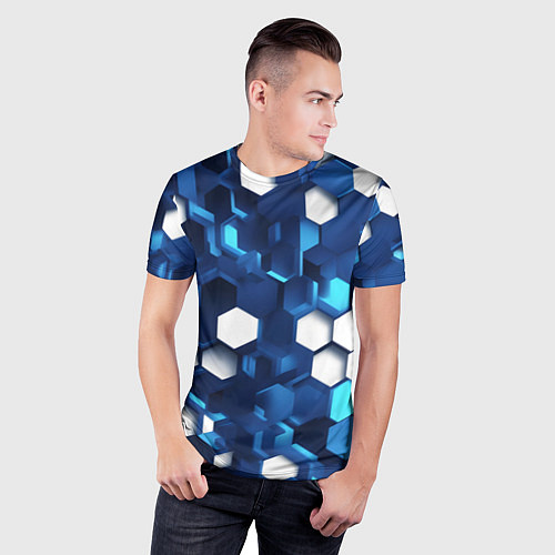 Мужская спорт-футболка Cyber hexagon Blue / 3D-принт – фото 3