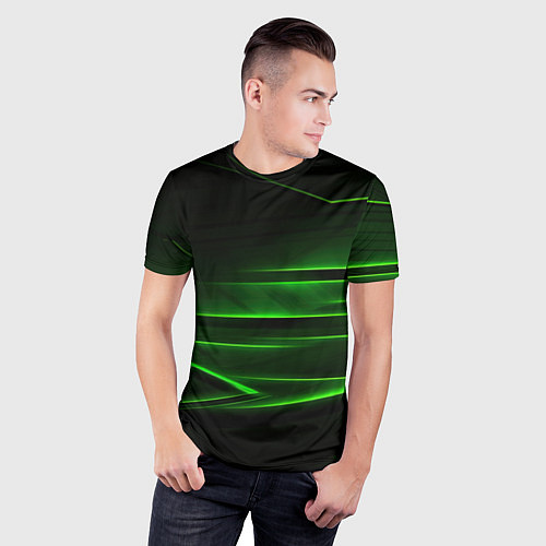 Мужская спорт-футболка Green lines abstract / 3D-принт – фото 3