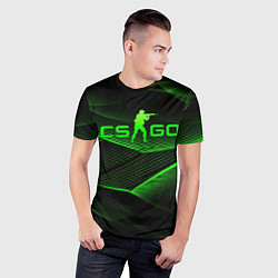 Футболка спортивная мужская CSGO green abstract lines, цвет: 3D-принт — фото 2