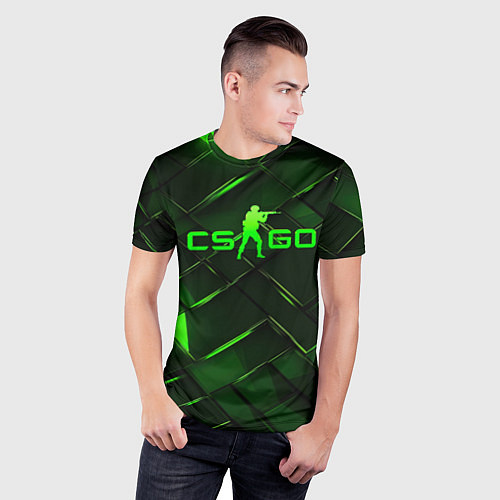 Мужская спорт-футболка CSGO green abstract elements / 3D-принт – фото 3