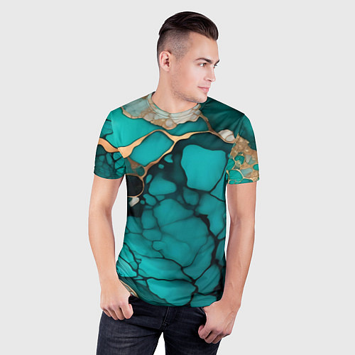 Мужская спорт-футболка Зеленый мрамор с золотыми прожилками / 3D-принт – фото 3