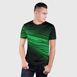 Футболка спортивная мужская Green neon lines, цвет: 3D-принт — фото 2