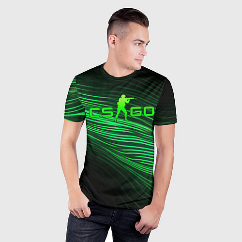 Мужская спорт-футболка CSGO green lines logo / 3D-принт – фото 3