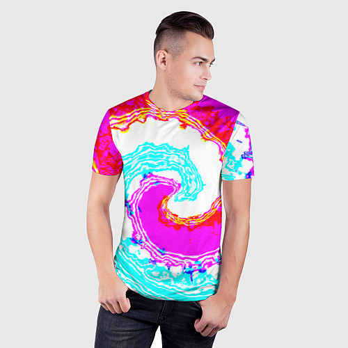 Мужская спорт-футболка Тай-дай бирюзово-розовый / 3D-принт – фото 3