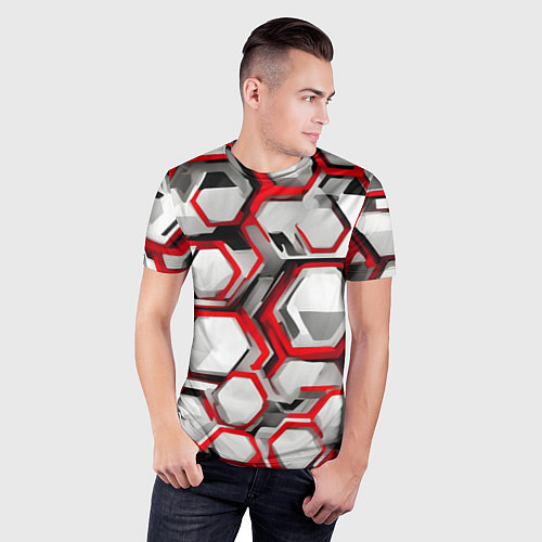 Мужская спорт-футболка Кибер Hexagon Красный / 3D-принт – фото 3