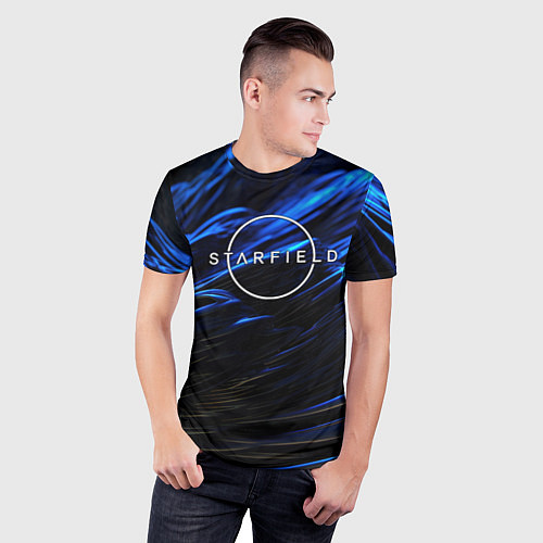 Мужская спорт-футболка Starfield logo blue background / 3D-принт – фото 3