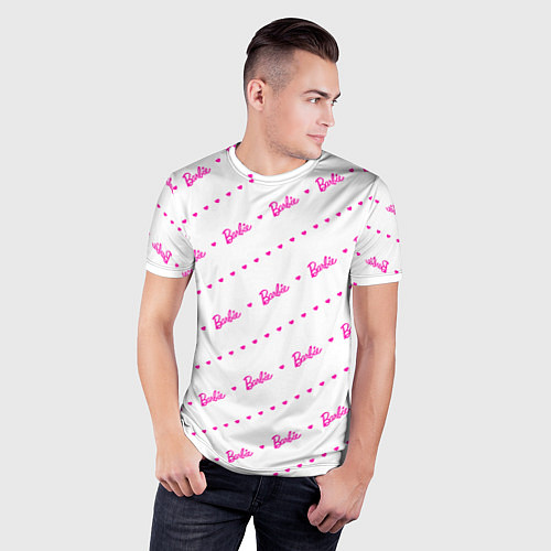 Мужская спорт-футболка Барби паттерн - логотип и сердечки / 3D-принт – фото 3