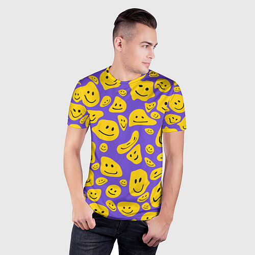 Мужская спорт-футболка Расплывшийся смайлик на фиолетовом / 3D-принт – фото 3
