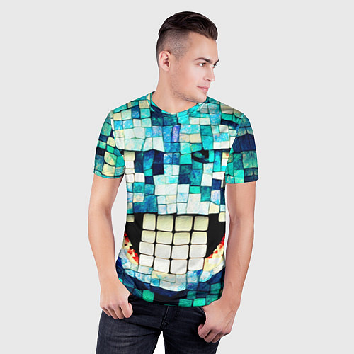 Мужская спорт-футболка Смайлик из бирюзовой мазайке / 3D-принт – фото 3