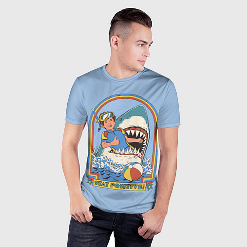 Мужская спорт-футболка Хищная акула водолаз - будь позитивным / 3D-принт – фото 3