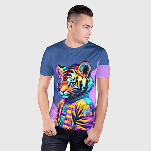 Мужская спорт-футболка Cool tiger cub - pop art / 3D-принт – фото 3