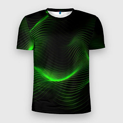 Мужская спорт-футболка Зеленая абстракция на черном фоне