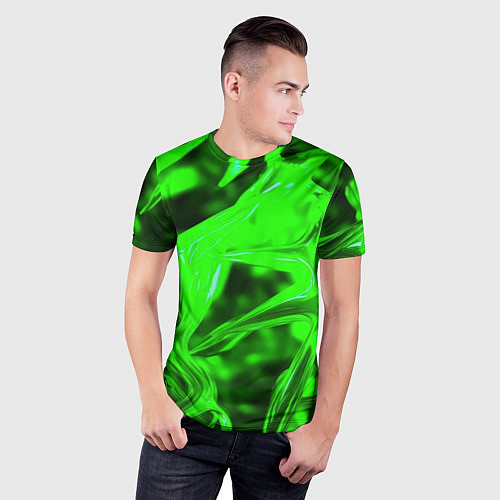 Мужская спорт-футболка Зелёная кислотная неоновая коалесценция / 3D-принт – фото 3