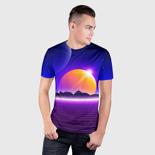 Мужская спорт-футболка Mountains - sun - space - vaporwave / 3D-принт – фото 3
