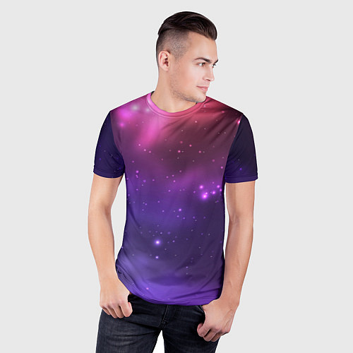 Мужская спорт-футболка Разноцветный космос - неоновое свечение / 3D-принт – фото 3