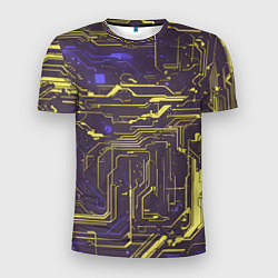 Мужская спорт-футболка Кибер схемы Жёлтый и фиолетовый