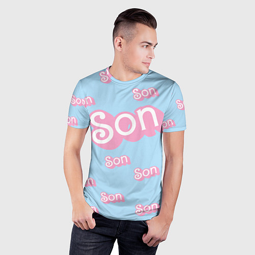 Мужская спорт-футболка Сын - в стиле Барби: паттерн голубой / 3D-принт – фото 3