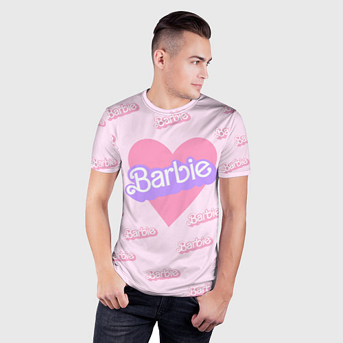 Мужская спорт-футболка Барби и розовое сердце: паттерн / 3D-принт – фото 3