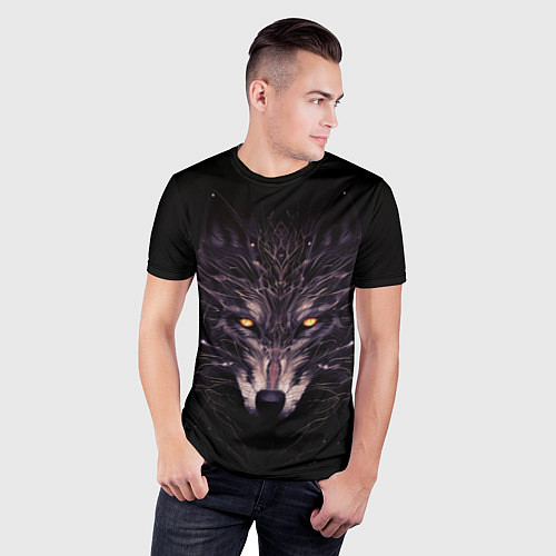 Мужская спорт-футболка Волк в кромешной темноте / 3D-принт – фото 3