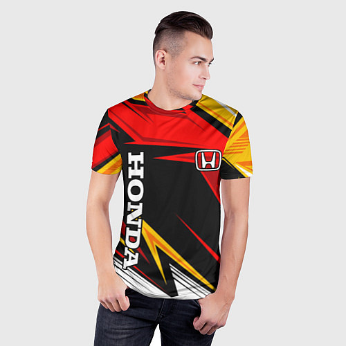 Мужская спорт-футболка Honda - красный и оранжевый / 3D-принт – фото 3