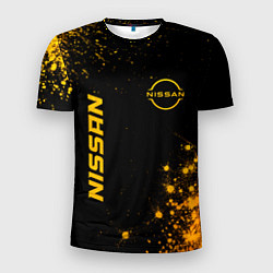 Футболка спортивная мужская Nissan - gold gradient: надпись, символ, цвет: 3D-принт