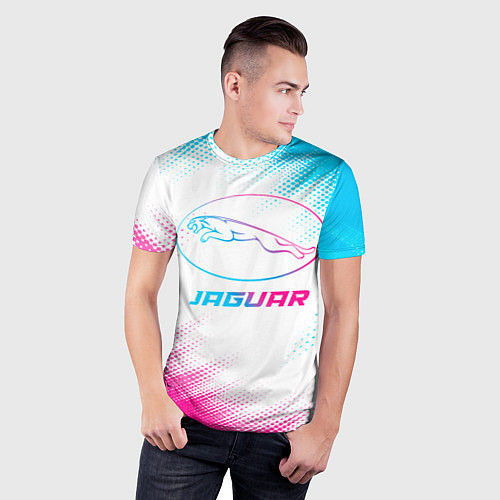 Мужская спорт-футболка Jaguar neon gradient style / 3D-принт – фото 3