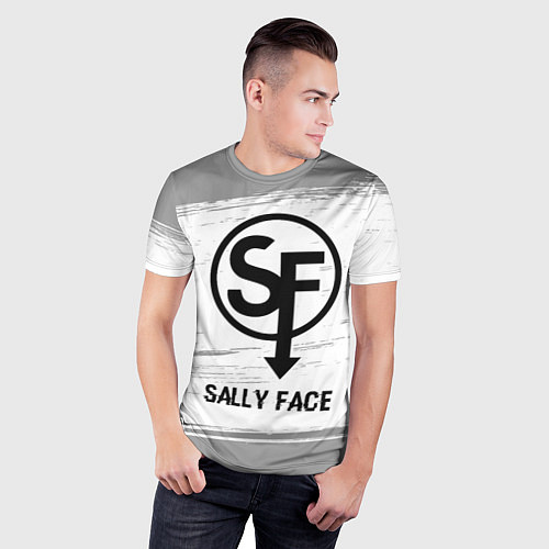 Мужская спорт-футболка Sally Face glitch на светлом фоне / 3D-принт – фото 3