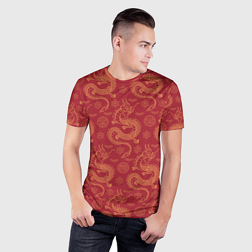 Мужская спорт-футболка Dragon red pattern / 3D-принт – фото 3