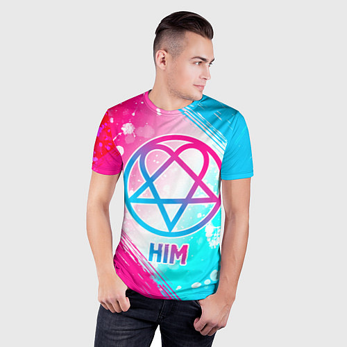 Мужская спорт-футболка HIM neon gradient style / 3D-принт – фото 3