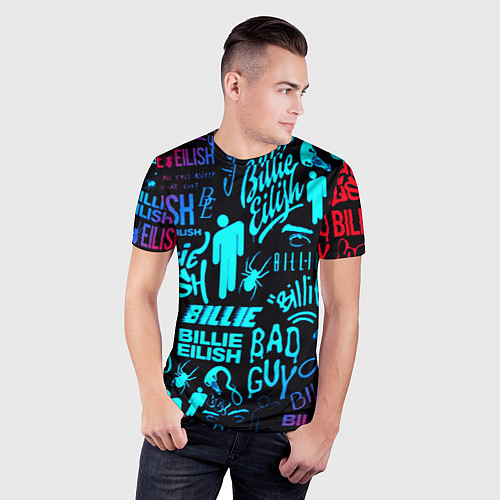 Мужская спорт-футболка Billie Eilish neon pattern / 3D-принт – фото 3