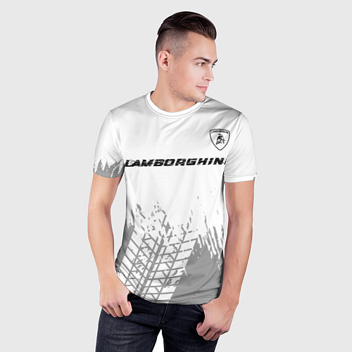 Мужская спорт-футболка Lamborghini speed на светлом фоне со следами шин: / 3D-принт – фото 3