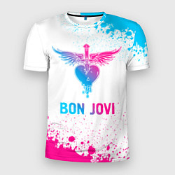 Футболка спортивная мужская Bon Jovi neon gradient style, цвет: 3D-принт