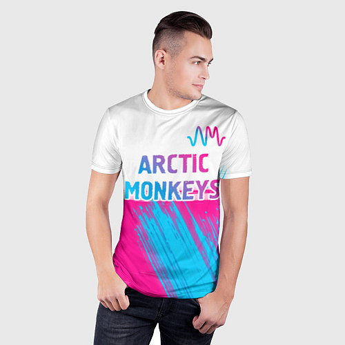 Мужская спорт-футболка Arctic Monkeys neon gradient style: символ сверху / 3D-принт – фото 3