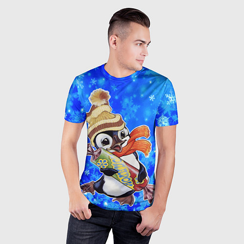 Мужская спорт-футболка Новогодний пингвин со снежинками / 3D-принт – фото 3