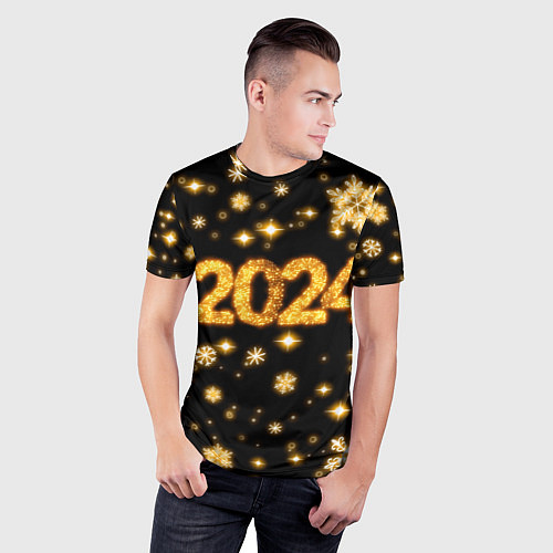 Мужская спорт-футболка Новый 2024 год - золотые снежинки / 3D-принт – фото 3