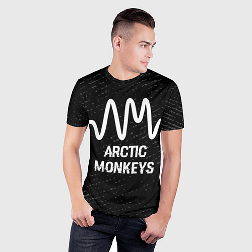 Мужская спорт-футболка Arctic Monkeys glitch на темном фоне / 3D-принт – фото 3