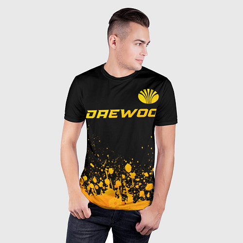 Мужская спорт-футболка Daewoo - gold gradient: символ сверху / 3D-принт – фото 3