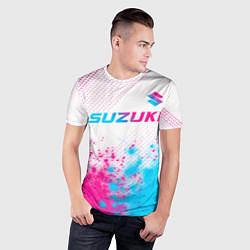 Футболка спортивная мужская Suzuki neon gradient style: символ сверху, цвет: 3D-принт — фото 2