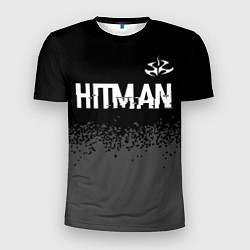 Футболка спортивная мужская Hitman glitch на темном фоне: символ сверху, цвет: 3D-принт