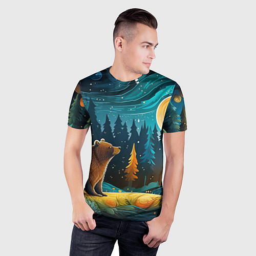 Мужская спорт-футболка Хозяин тайги: медведь в лесу / 3D-принт – фото 3