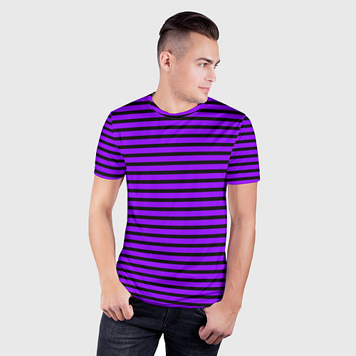 Мужская спорт-футболка Фиолетовый в чёрную полоску / 3D-принт – фото 3